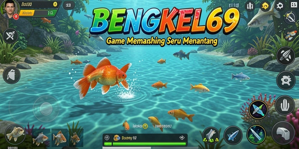 Tampilan gameplay seru dalam BENGKEL69 saat memancing.