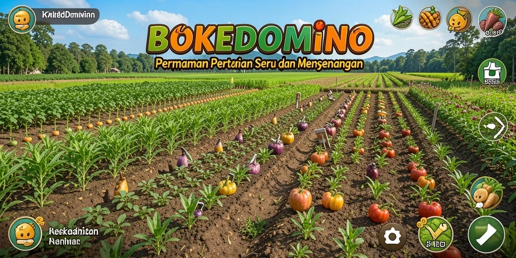 Gameplay menarik di BOKEDOMINO dengan pertanian yang beragam.
