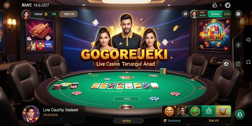 Screenshot gameplay GOGOREJEKI menampilkan dealer Live Casino yang ramah dan interaktif.