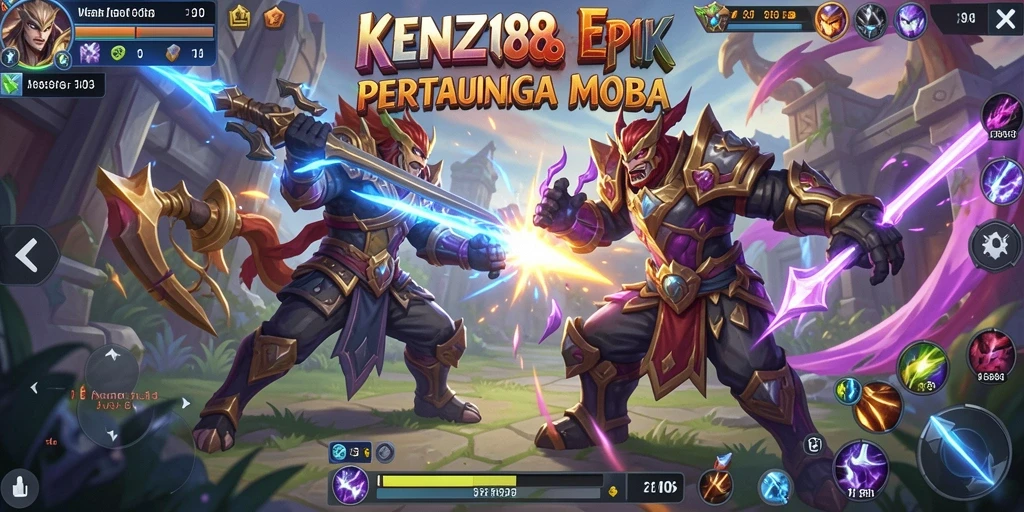 Screenshot gameplay KENZO188 menunjukkan aksi seru antar karakter MOBA.