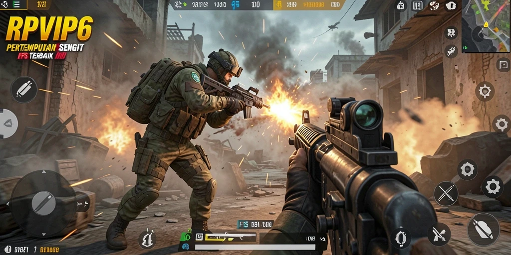 Gameplay RPVIP6 menampilkan pertarungan FPS yang mendebarkan dan dinamis.