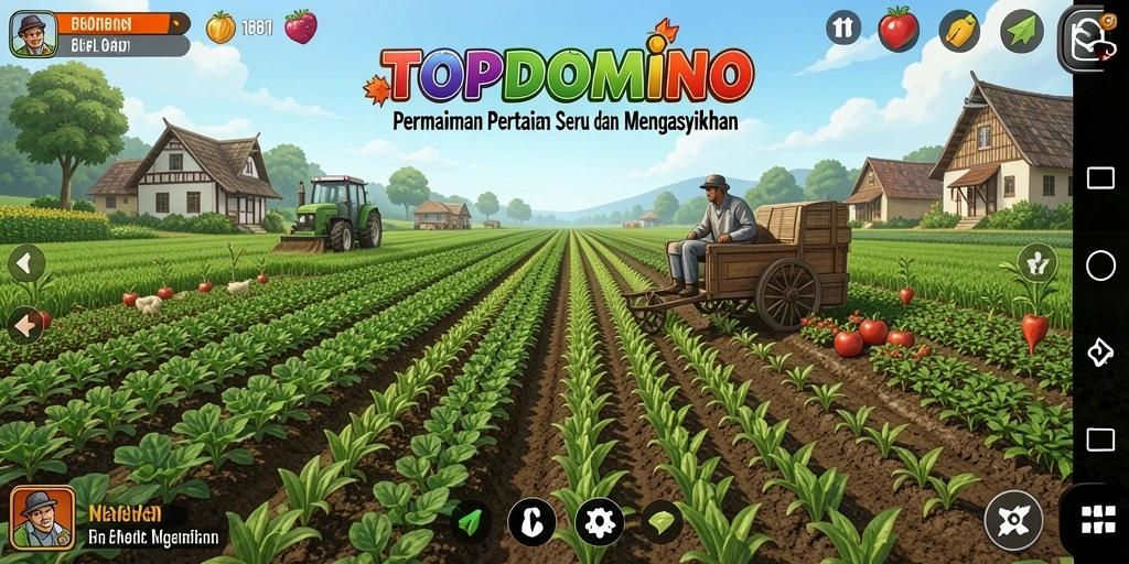 Tampilan gameplay seru dari TOPDOMINO dengan aktivitas bertani.