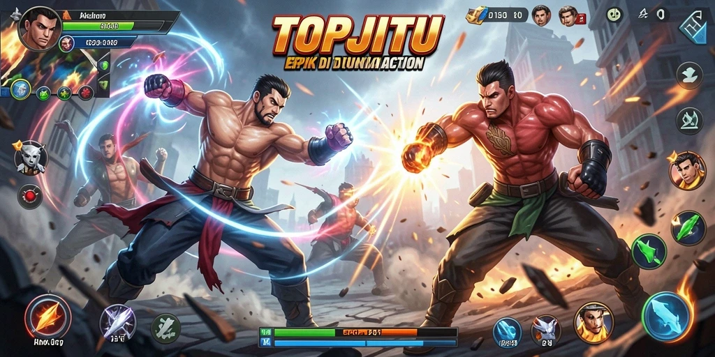 Screenshot dari gameplay seru di TOPJITU dengan aksi pertarungan yang mendebarkan.